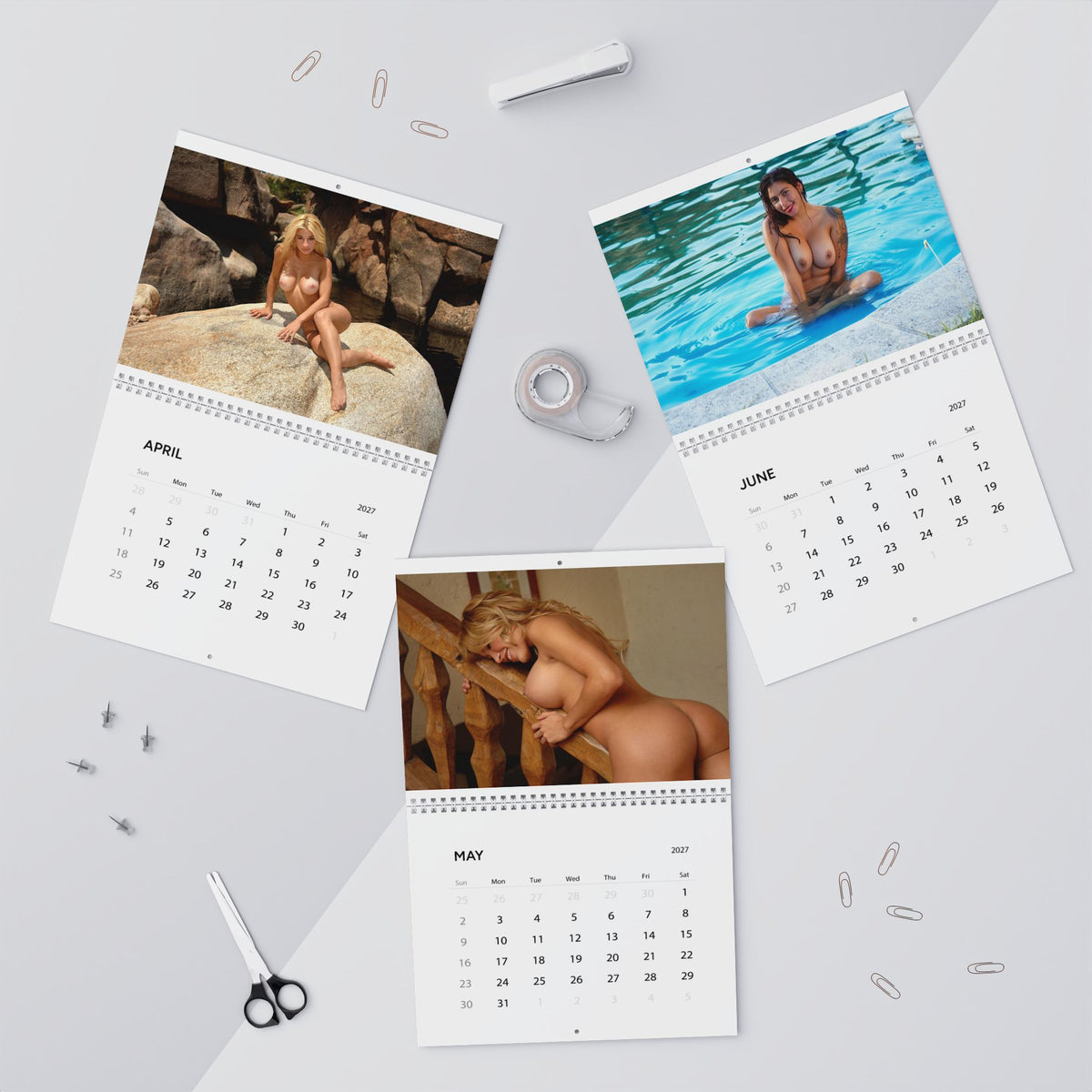 Adult Pinup Wall Calendar 2027 - 2 - Nude Glamour Monthly Calendar with 14 photos Color
